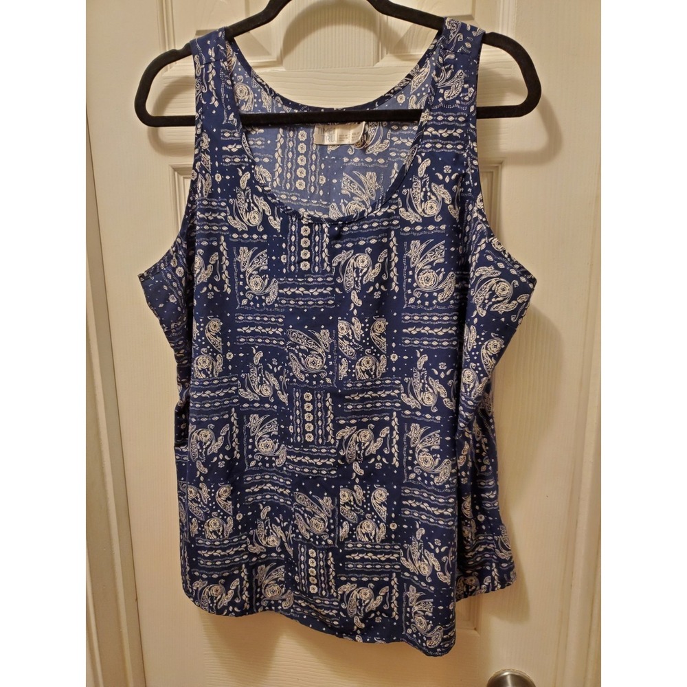 Time And Tru Sleeveless Top Sz XXL Blue Bandana Print Tank cottage casual layer